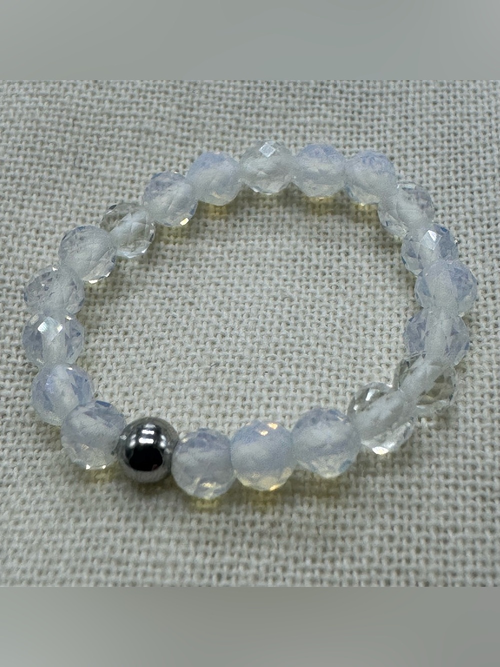 Natural Moonstone Beaded Stretch Ring Size 7–8